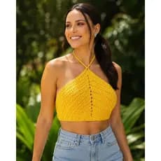 Top de Crochê Feminino com Modelagem Triângulo e Amarração