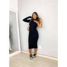 VESTIDO MIDI MANGA NULA PRETO