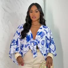 Cropped Croped Blusa Estampado Moda Blogueira Estampa Tropical