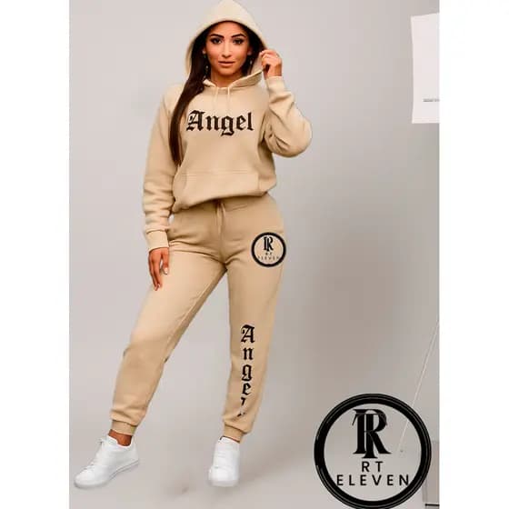 Conjunto Moletom Feminino Angel Blusa De Frio Canguru + calça Moletom Estampado Angel Anjos Tumbrl Com Bolso e Capuz