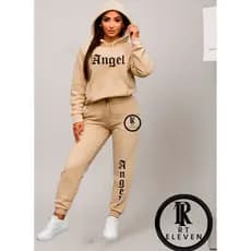Conjunto Moletom Feminino Angel Blusa De Frio Canguru + calça Moletom Estampado Angel Anjos Tumbrl Com Bolso e Capuz