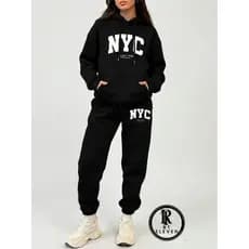 Conjunto Moletom Feminino e Masculino Blusa + Calça Casaco Canguru Com Capuz e Bolso Estampado Unissex