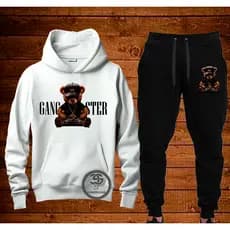 Conjunto Moletom Gangster Urso  Streetwear Blusa + calça de moletom Casaco Com Capuz Flanelado Agasalho de Frio Unissex