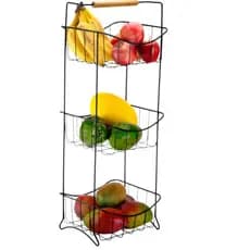Fruteira de Chão Tripla Preta Aço 3 Níveis Cozinha Organizador Metal Preto Decoracao Eco Design Top