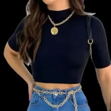CROPEDE FEMININO ELEGANTE GOLA ALTA DE MANGA blusinha top regata vestido