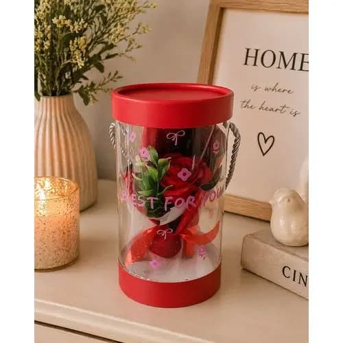 Rosa Artificial Na Caixa Transparente Com Alça Presente Dia Das Mães Namorados Luxo Lembrança Romântica presente kit