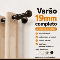 Varão de Cortina 2 metros Kit Completo - Bastao de Aço Resistente 19mm - Simples e Chique para sua casa