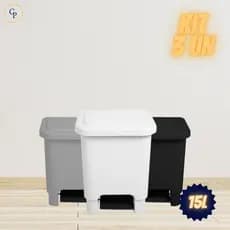Kit 3 Lixeiras 15 Litros com Pedal Resistente Reciclável Multiuso Cozinha Banheiro Casa