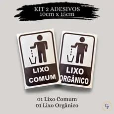Kit 2 Adesivos Vinil p/ Lixeira – Lixo Comum e Orgânico | Coleta Seletiva Lavável e Durável