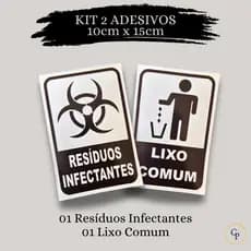 Kit 2 Adesivos Vinil Lavável – Resíduo Infectante + Lixo Comum | Coleta Seletiva para Lixeiras