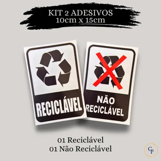 Kit 2 Adesivos Vinil Linha Gold – Lixo Reciclável e Não Reciclável p/ Lixeira | Resistente e Lavável
