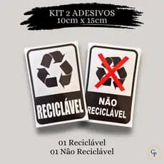Kit 2 Adesivos Vinil Linha Gold – Lixo Reciclável e Não Reciclável p/ Lixeira | Resistente e Lavável