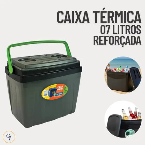 Caixa Térmica / Cooler 7L – Até 10 latas, com alça – mini geladeira portátil para praia, camping, churrasco