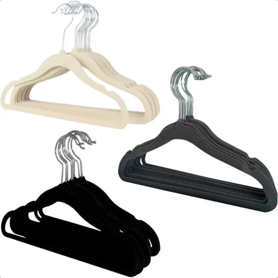 Kit Cabides De Veludo Infantil Slim Para Roupas Calça Antideslizante Ultrafino Gancho Metal Premium