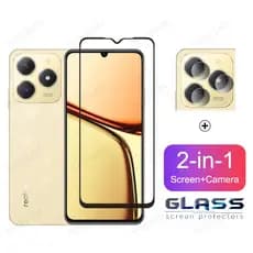 2 Em 1 9D Película De Vidro Realme C61 Temperado Para C63 C65 C67 C25 C25s C25Y C21Y 11X 12X 12+ 12 11 10 Pro Plus 5G Note 50 Narzo 50i 50A Prime 50 70 Pro Protetor De Tela De Cobertura Total Filme De Lente