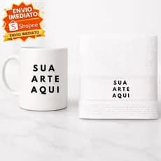 Kit Caneca Personalizada 325ml + Toalha Personalizada | Sua Arte Aqui | Presente Criativo Exclusivo
