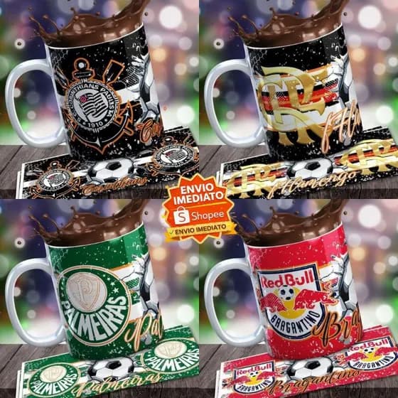 Caneca Futebol Personalizada 325ml | Time do Coração | Presente para Torcedor