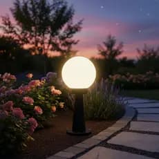 Balizador Jardim 40cm Preto Com Globo De 20cm E-27 Para Lâmpada Bulbo (Luminária de Chão)