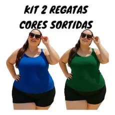 Kit 2 Blusa Feminina Regata Básicas De Alça Fina  Plus Size Viscolycra Cores Sortidas