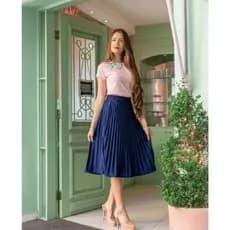 Saia Longa Plissada Feminina Tendencia Elegante Com Elastico Na Cintura