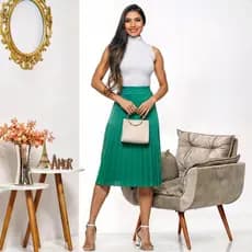 Saia Midi CURTA Plissada Com Forro Comfortavel Versatil Moderna