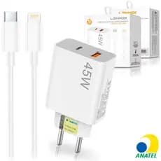 Carregador de Celular Turbo 45W PD USB com Cabo Lightning 1M Lehmox - LE-405 A+IOS