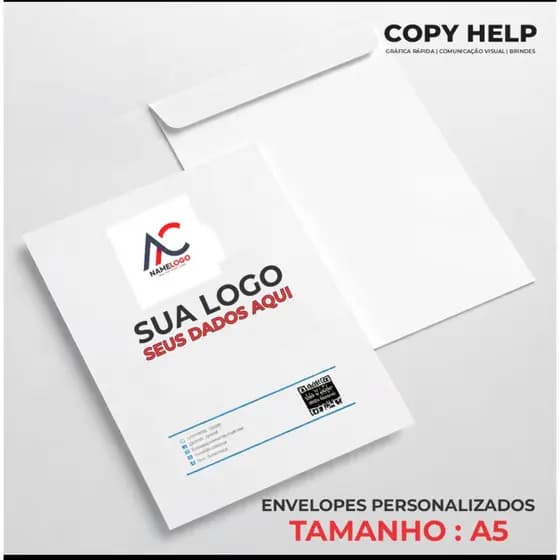 Envelopes Personalizados A5 - Papel Offset 90g Branco Colorido com sua Logo Marca