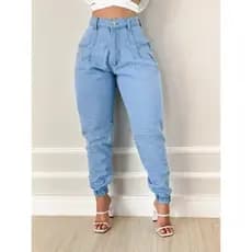Calça Jeans Feminina Cintura Alta Jogger Estilo Blogueira
