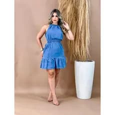 Vestido Jeans Midi com babado sem lycra