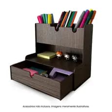 Organizador de Mesa Nogueira MDF - Porta Canetas, Lápis e Acessórios para Escritório ou Decoração