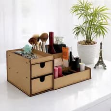 Organizador MDF Cru 2 Gavetas para Artesanato, Maquiagem, Porta Batom e Blush