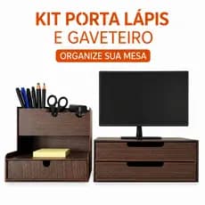 Gaveteiro Organizador MDF Duplo Porta Canetas Gavetas Multiuso Escritorio Estudo