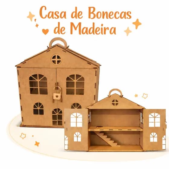 Casinha Casa de Boneca Maleta Portátil em MDF 3mm Infantil Brinquedo Menina Decoração Presente Natal