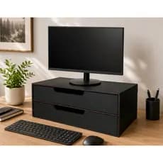 Organizador 2 Gavetas Preto Folha Sulfite A4 Base Monitor Gaveteiro MDF Papel A4