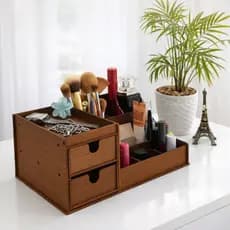 Organizador de Maquiagem Bijuterias MDF 2 Gavetas Cor Tabaco Personalizável De Mesa Porta Batom
