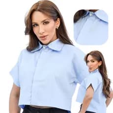 Blusa Camisa Cropped Manga Curta