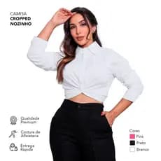 Camisa Feminina Cropped Listrada  Blusa Feminina cruzada social colarinho Tricoline Algodão