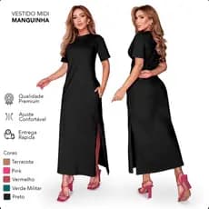Vestido Algodão Midi Basico Evangelico de Manguinha