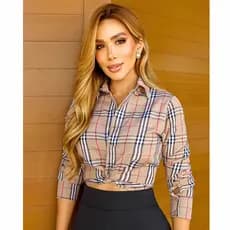Camisa Cropped Xadrez Manga Longa de Nozinho Junina Country