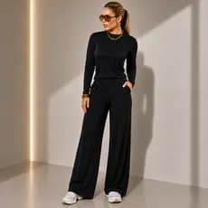 Conjunto Feminino Moletinho Manga Longa Calca e Blusa