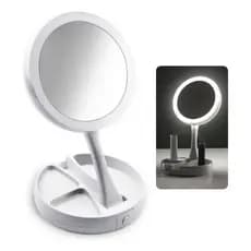 Espelho Dupla Face Camarim Com Luz Led Aumenta 10x Maquiagem