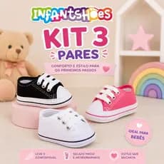 Kit 3 Pares Tênis Infantil Bebê Menina Unissex Menino Star Casual Cadarço Primeiros Passos Macio