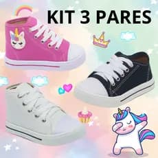 Kit 3 Pares Tênis Infantil Menina Star Antiderrapante All Promoção