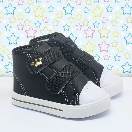 Tênis Infantil Menina Moda Inverno Detalhe em Coroa Metalizada Fecho Rápido Antiderrapante