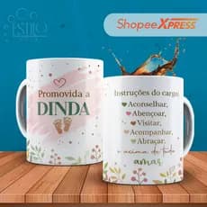 💖Caneca Dinda Personalizada 325ml – Presente para Madrinha 👶 Chá de Bebê 🎁 Batizado ✨ Anúncio de Dinda ☕