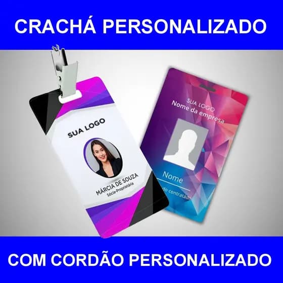 Crachá Personazalido Com sua logo  + Cordã Personalizado ( Crachá De PVC ) Empresa, Loja, Evento