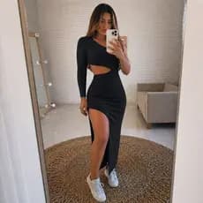 Vestido Feminino Longo Mula Manca Manga Única (Grécia)