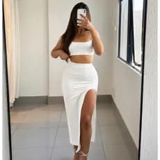 Conjunto Feminino Suplex Premium com Saia Longa com Fenda e Cropped (C.Olivia)