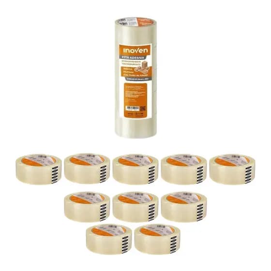 Fita Adesiva 45mm X 100metros - Kit C/10 Rolos Transparente Lisa