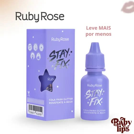 Cola para Glitter Resistente a Água Suor Stay Fix Ruby Rose Blindagem e Fixação Incolor